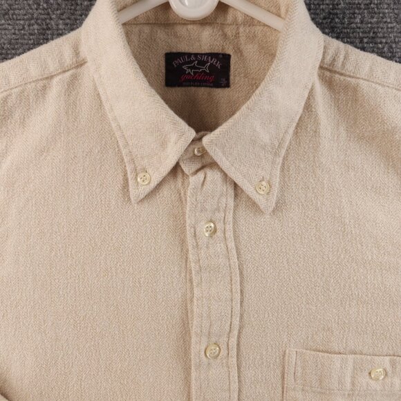 Paul & Shark Flannel Italy Cotton Herringbone Button-Down 16 Heavyweight Beige - Picture 1 of 16